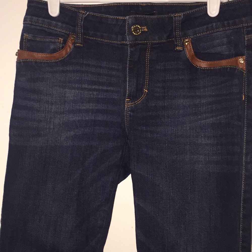 White house|Black market skimmer jeans w/ leather